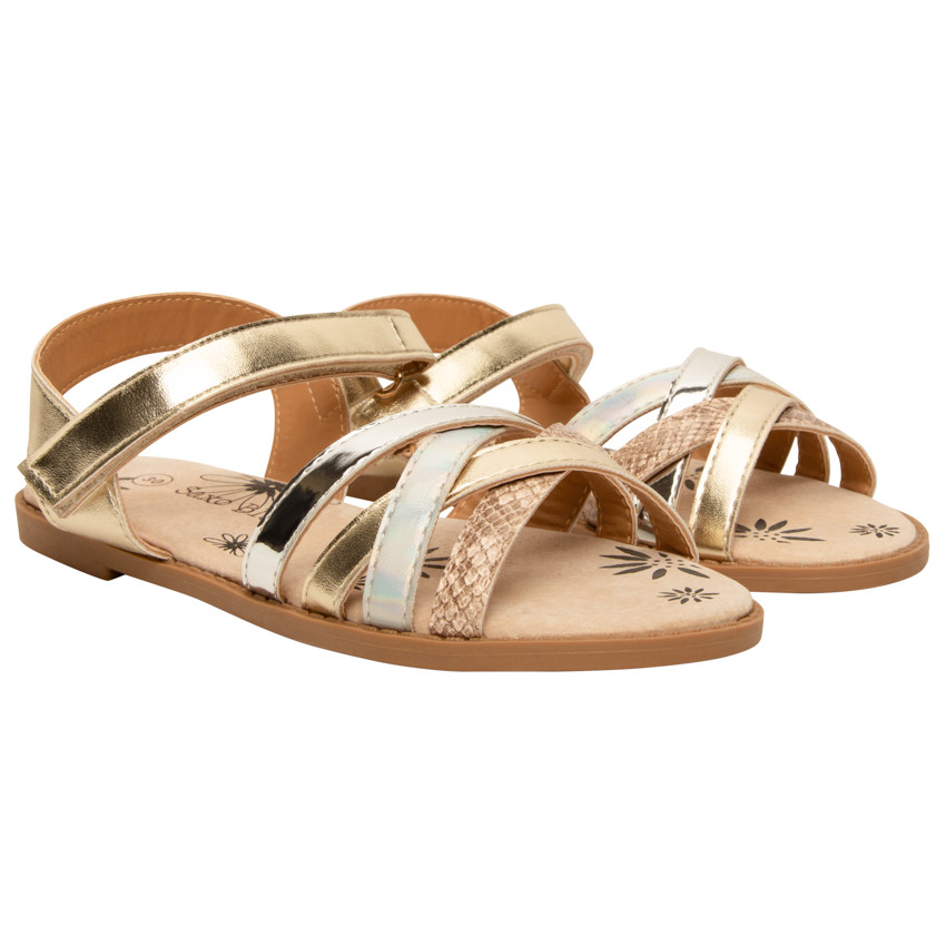 Sandalias doradas con tiras brillantes y texturizadas para niña 
