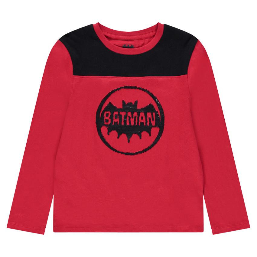 Júnior - Camiseta de manga larga con logo ©Warner Batman con lentejuelas negras 