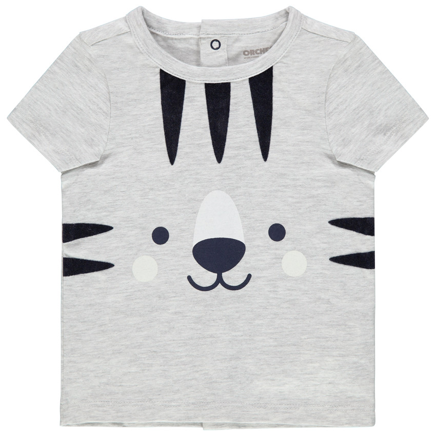 Camiseta de manga corta gris jaspeado con estampado de tigre  Additional Camiseta de manga corta gris jaspeado con estampado de tigre