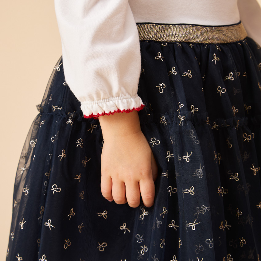 Vestido de fiesta de manga larga efecto 2 en 1 bimatéricos para niña bebé 