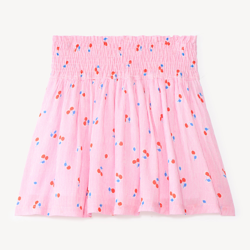 Falda de patinadora con smock y estampado de cerezas para niña 