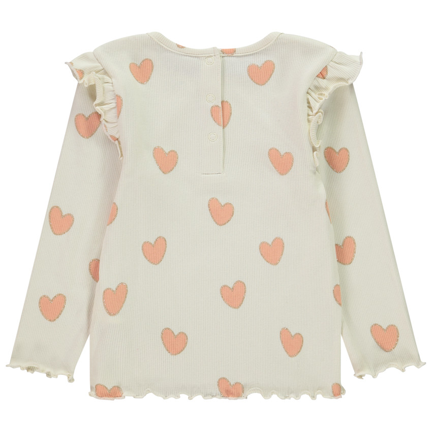 Camiseta de manga larga con volantes en punto acanalado para bebé niña 