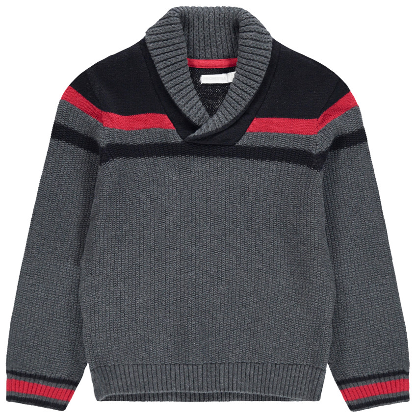 Pull en maille épaisse à rayures contrastées et col châle 