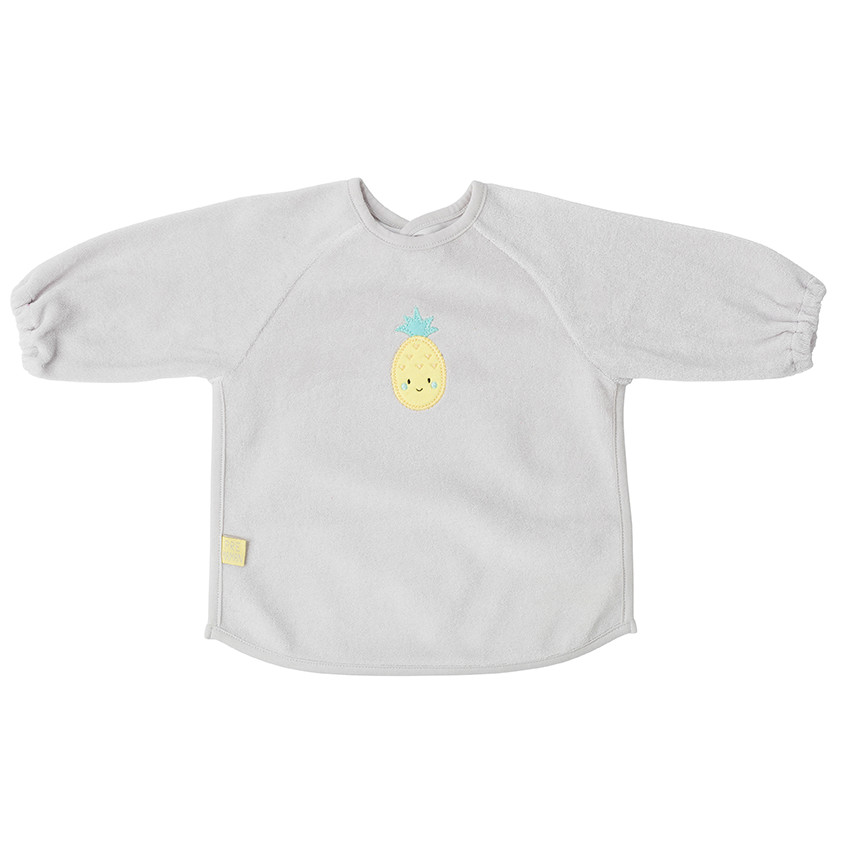 Babero de manga larga de algodón tipo toalla con parche de frutas 