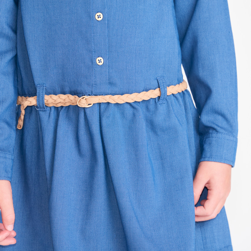 Vestido camisa niña con cinturón trenzado 