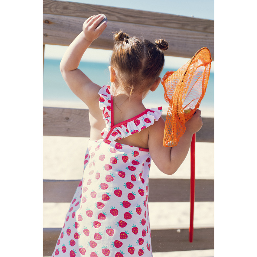 Vestido impreso con tirantes con volante para bebé niña 