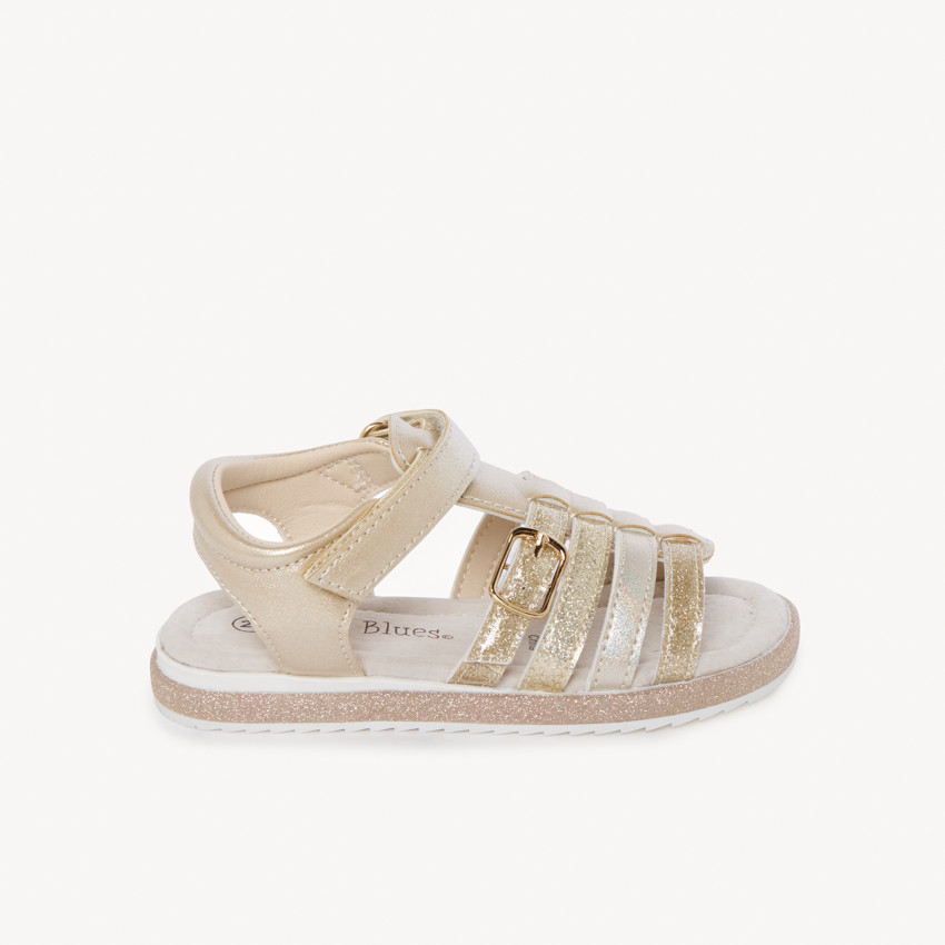 Sandalias doradas con lentejuelas y hebilla para niña 