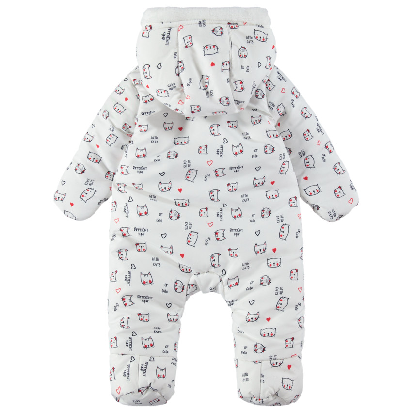 Buzo con forro de borreguito y gatos estampados all-over 