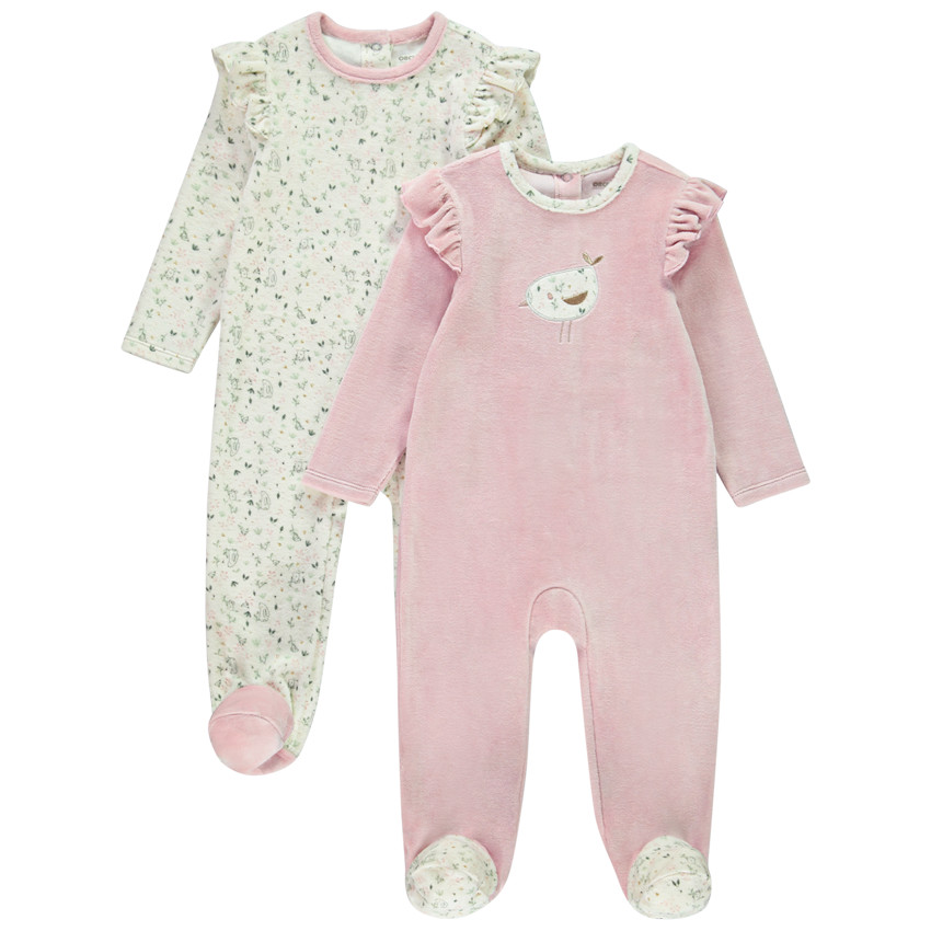 Pack de 2 peleles de terciopelo con diseño de pájaros para bebé niña con diferentes aperturas según la edad. 