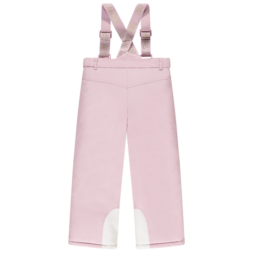 Pantalón de esquí liso rosa con tirantes para niña 