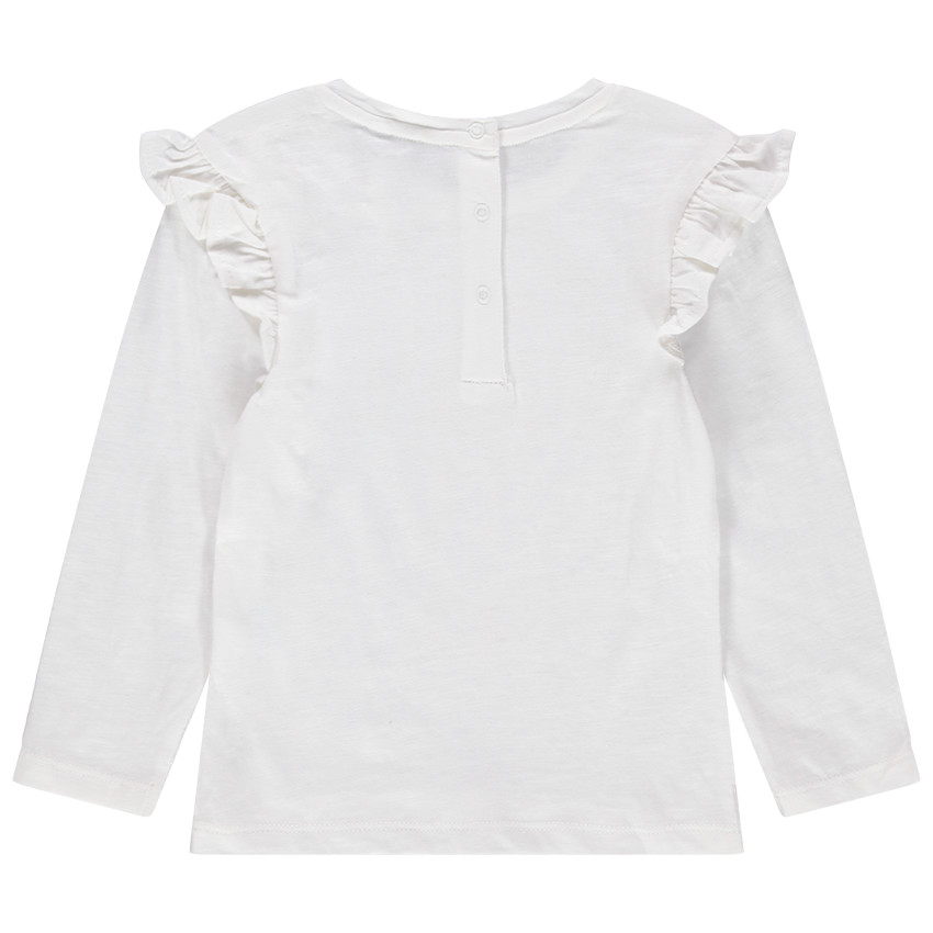 T-shirt manches longues en coton à volants et message pailleté 