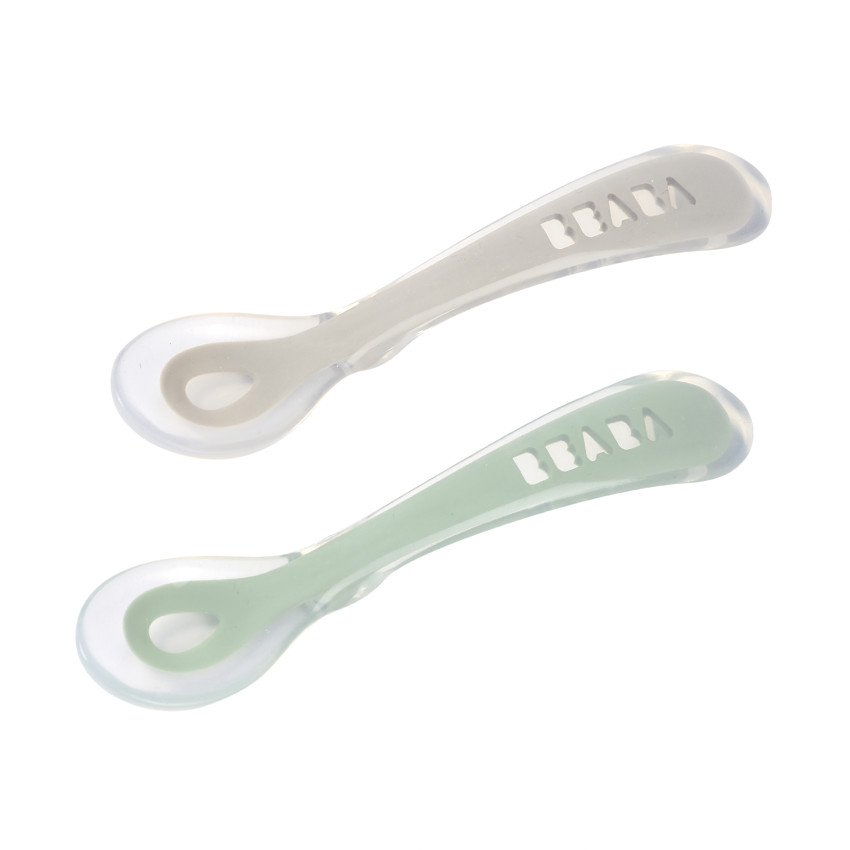 Set de 2 cuillères 2ème âge en silicone - Grey/Sage Green 
