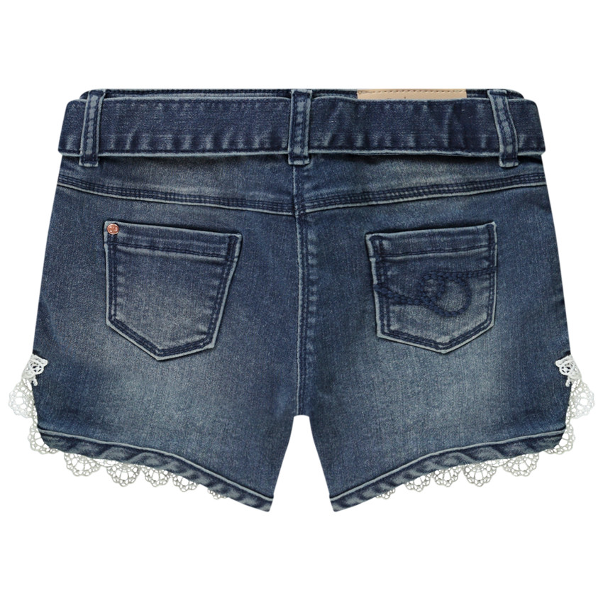Short vaquero desgastado con detalles de encaje para niña 