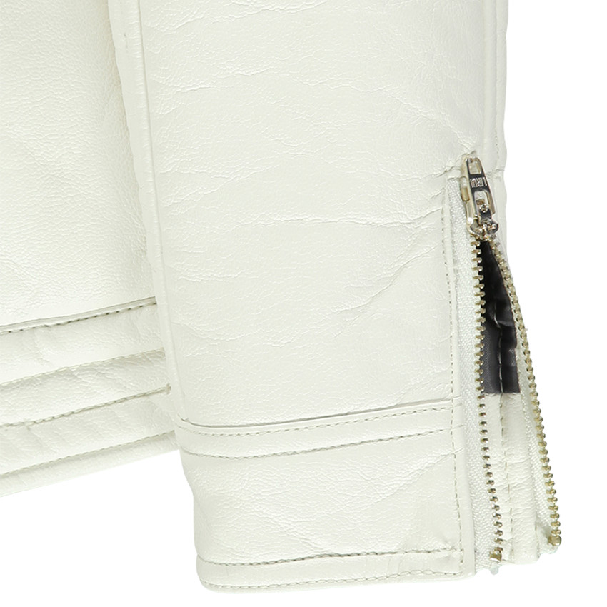 Chaqueta de aspecto cuero con forro de tela sherpa con bolsillos con lazo 