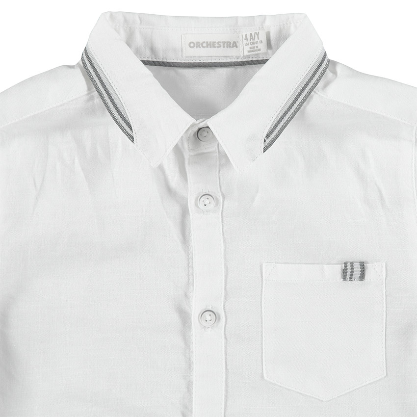 Camisa de manga larga de algodón con bolsillo y detalles de rayas 