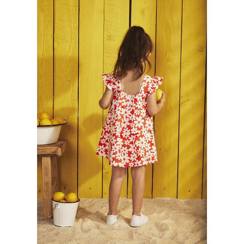 Vestido de manga corta con volantes y estampado floral para bebé niña 