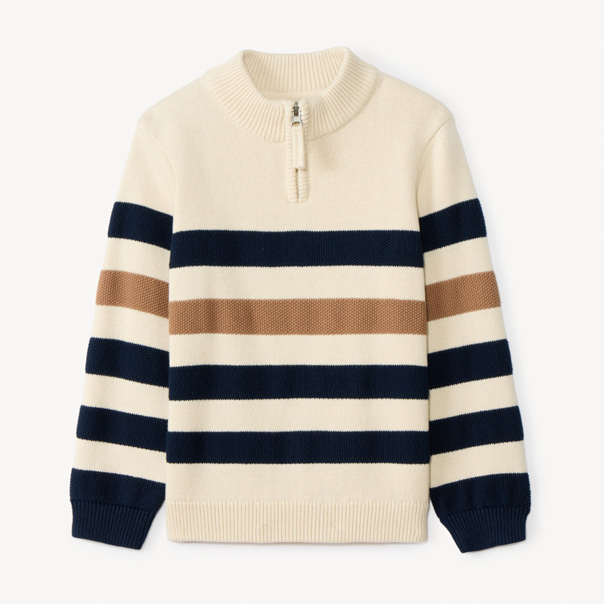 Jersey de manga larga con cuello camionero de cremallera y rayas para niño 