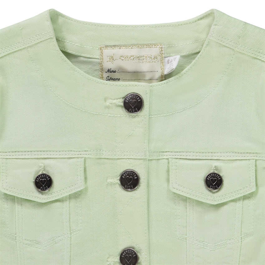 Chaqueta vaquera con cuello redondo y acabado de flecos para niña 