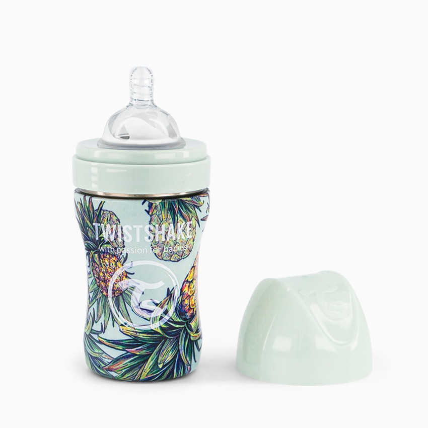Biberón anticólicos de acero motivo piña 260 ml  