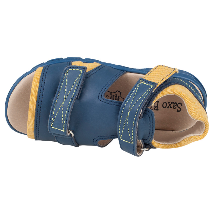 Zapatos descubiertos con velcro de cuero y de tela bicolor 