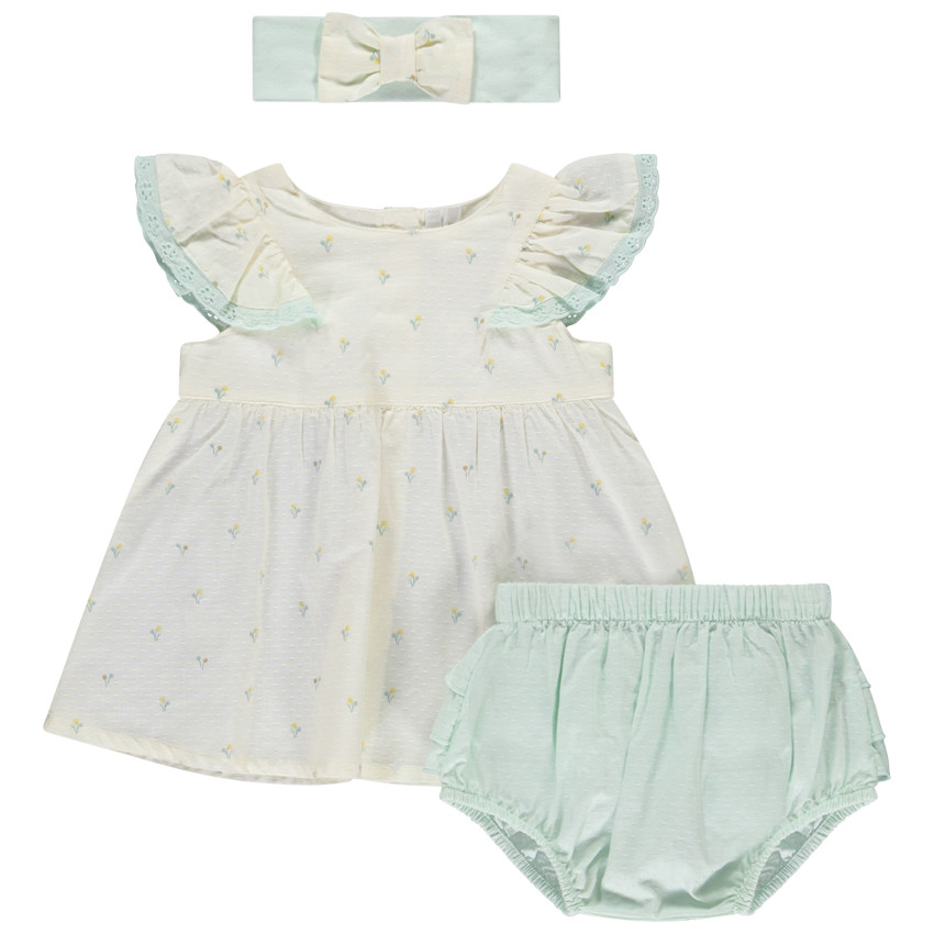 Conjunto 3 piezas blusa + bloomer + diadema para bebé niña 