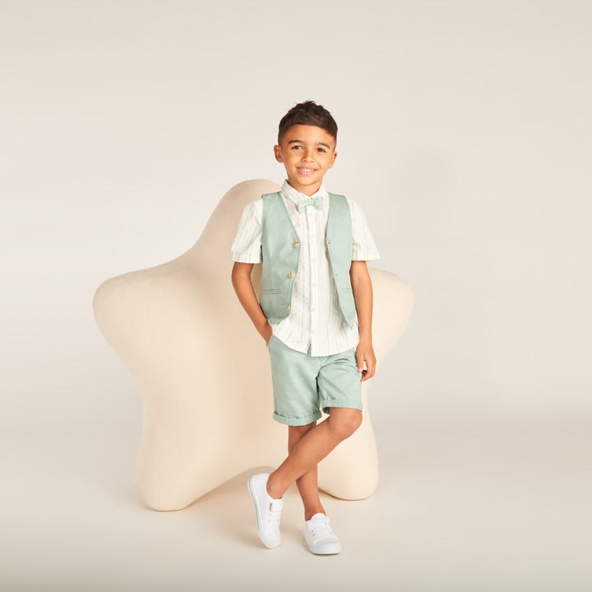 Camisa de rayas de manga corta + pajarita para niño 