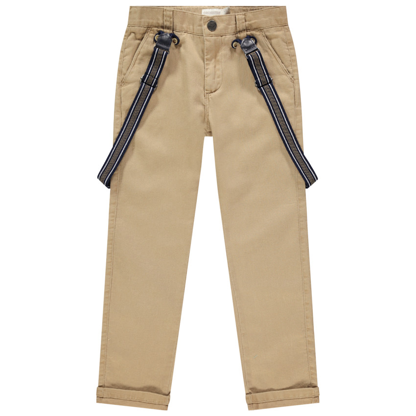 Pantalon en twill uni à bretelles élastiquées amovibles 