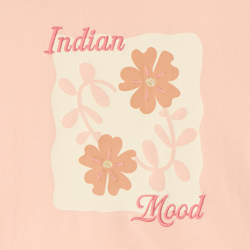 Camiseta de manga corta con volantes y estampado floral para niña 