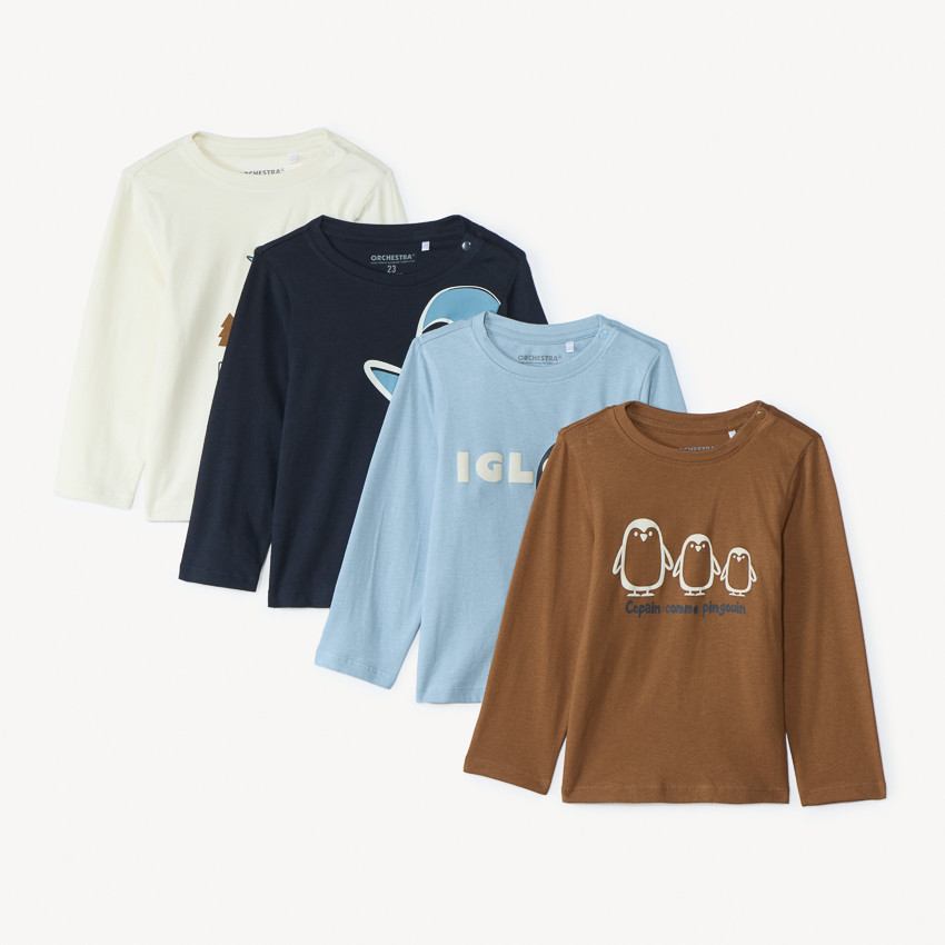 Lot de 4 t-shirts manches longues motifs pingouins pour bébé garçon 
