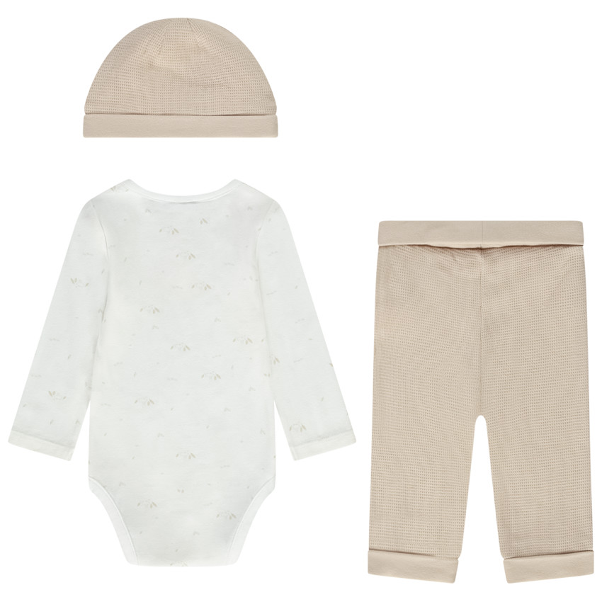 Conjunto 3 piezas bebé en jersey y nido de abeja 