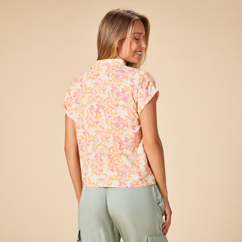 Camiseta de manga corta con nudo y estampado floral para mujer 