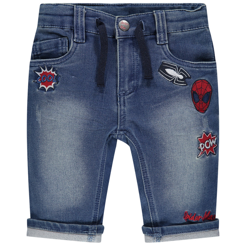 Bermudas de felpa con efecto vaquero desgastado y bordados Spiderman 