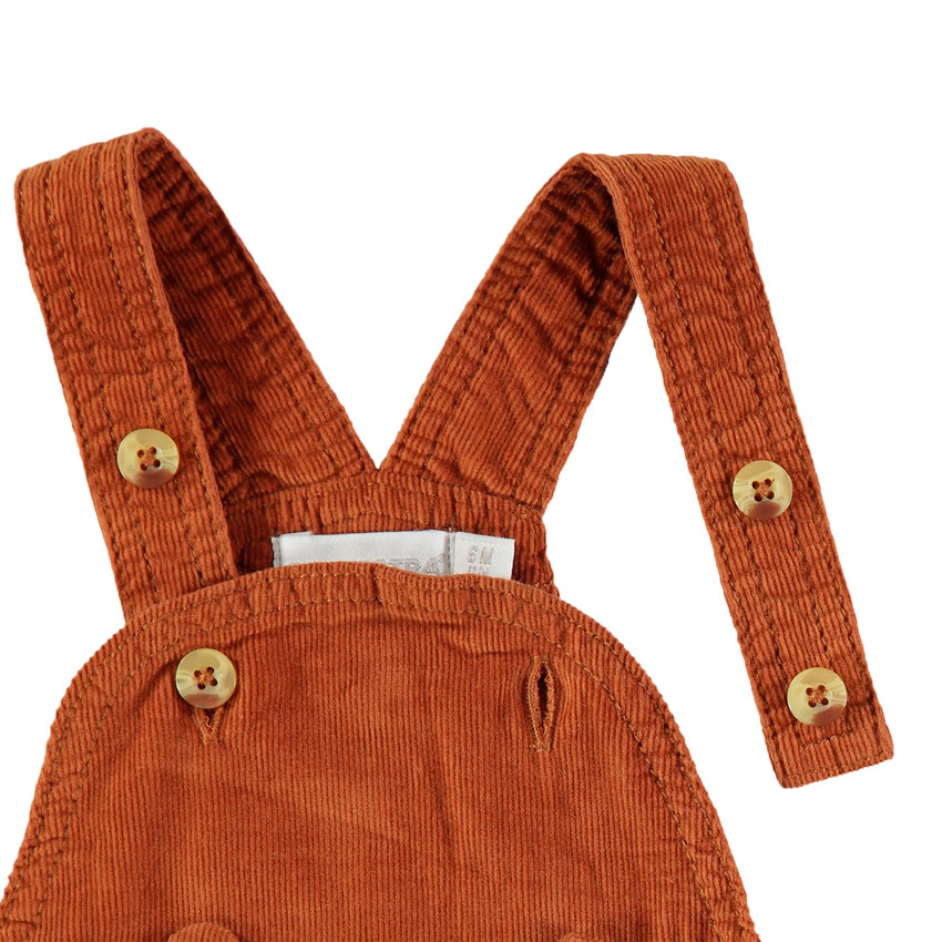 Salopette longue en velours côtelé et poche kangourou 