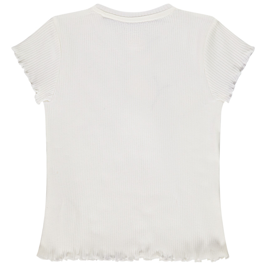 Camiseta de manga corta en algodón efecto acacanalado con print de mariposa y detalles en relive para niña 