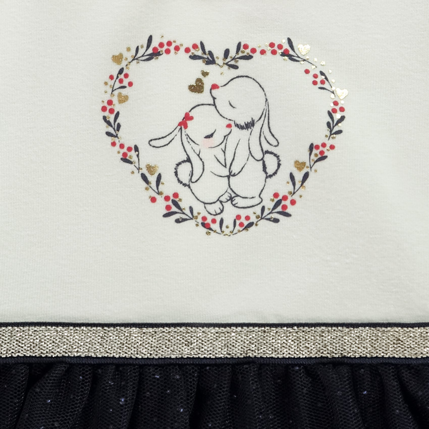 Vestido body de manga larga efecto 2 en 1 de dos materiales para bebé niña 