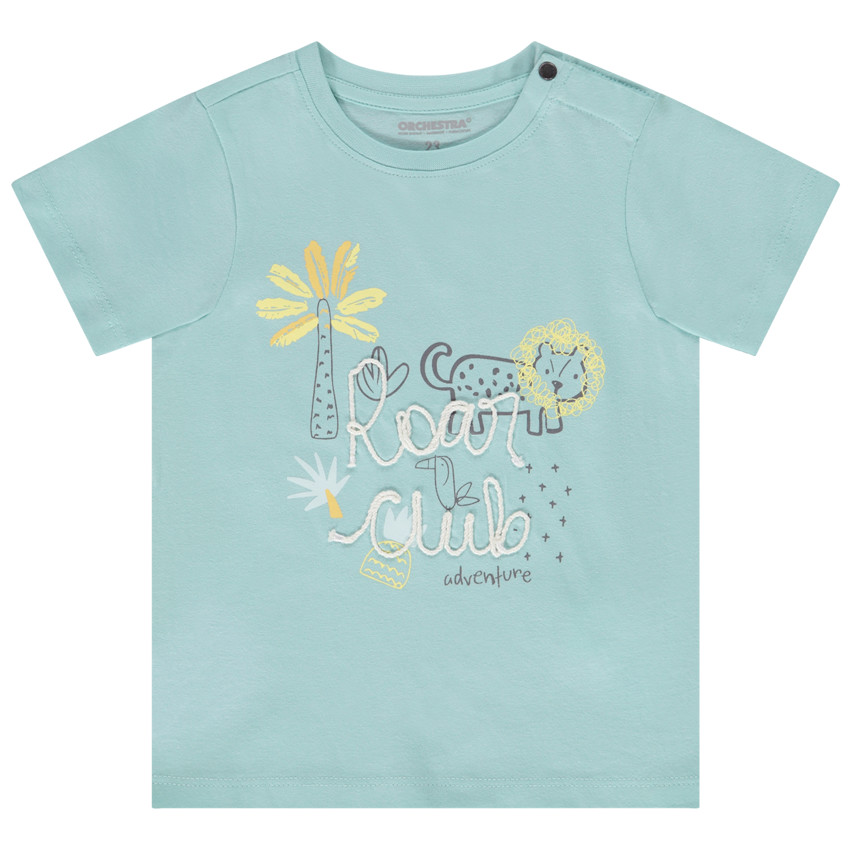 Camiseta de jersey con estampado animal y mensaje en relieve para bebé niño 