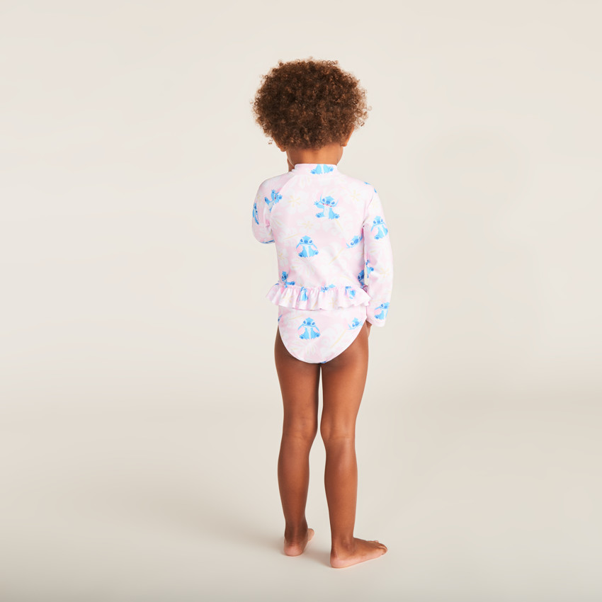 Bañador de una pieza de manga larga anti-UV con estampado de Stitch de Disney para bebé niña. 