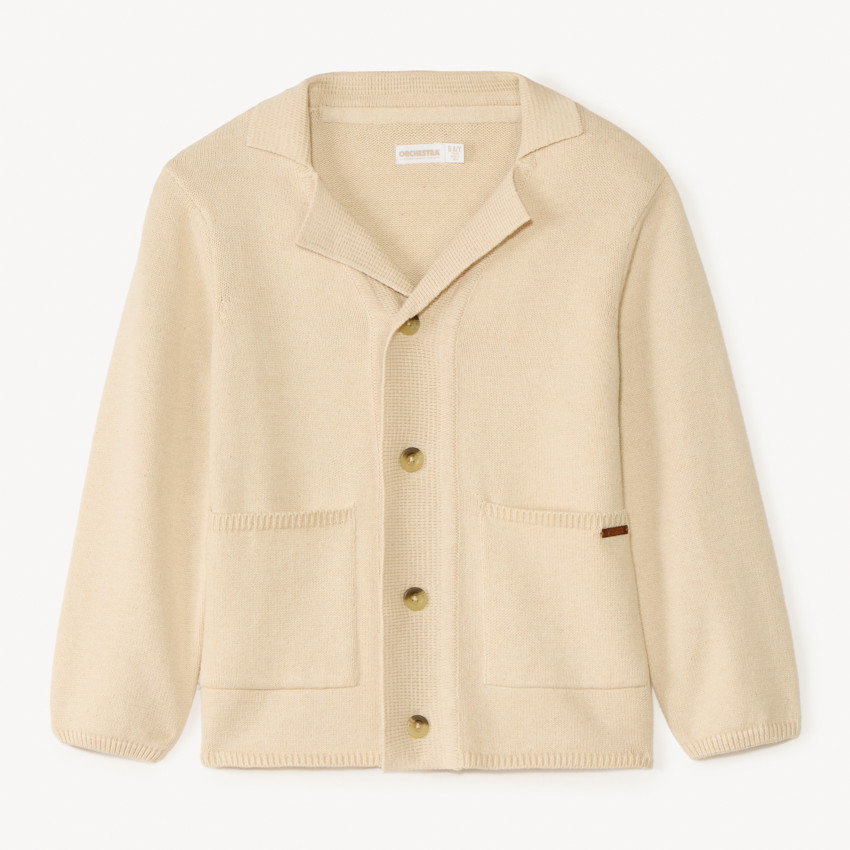 Chaleco de punto de manga larga con cuello de solapa para niño 