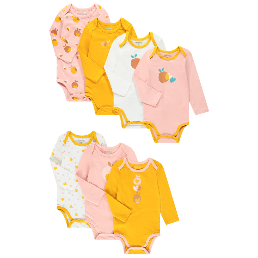 Pack de 7 bodies de manga larga de algodón para bebé niña 