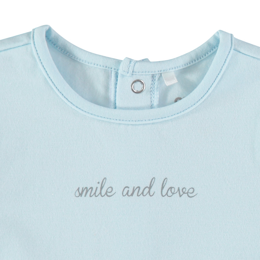 T-shirt manches longues en coton bio à message printé bleu ciel 