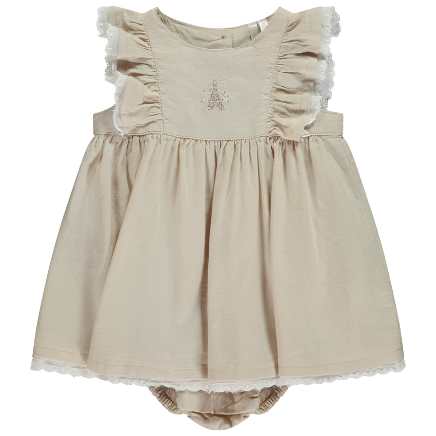 Vestido body con mangas acampanadas y bordado de la Torre Eiffel para bebé niña 