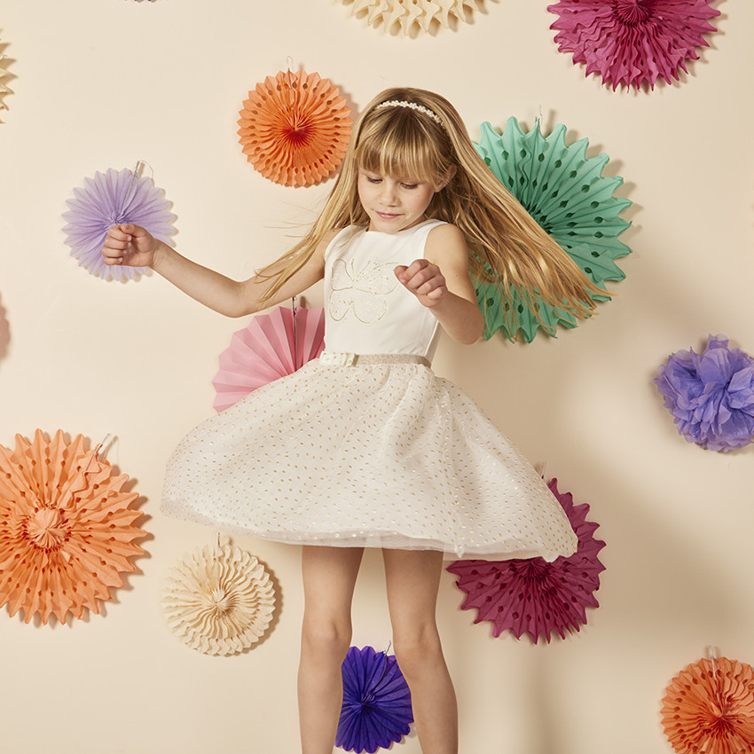 Vestido de ceremonia en crêpe y tul para niña 