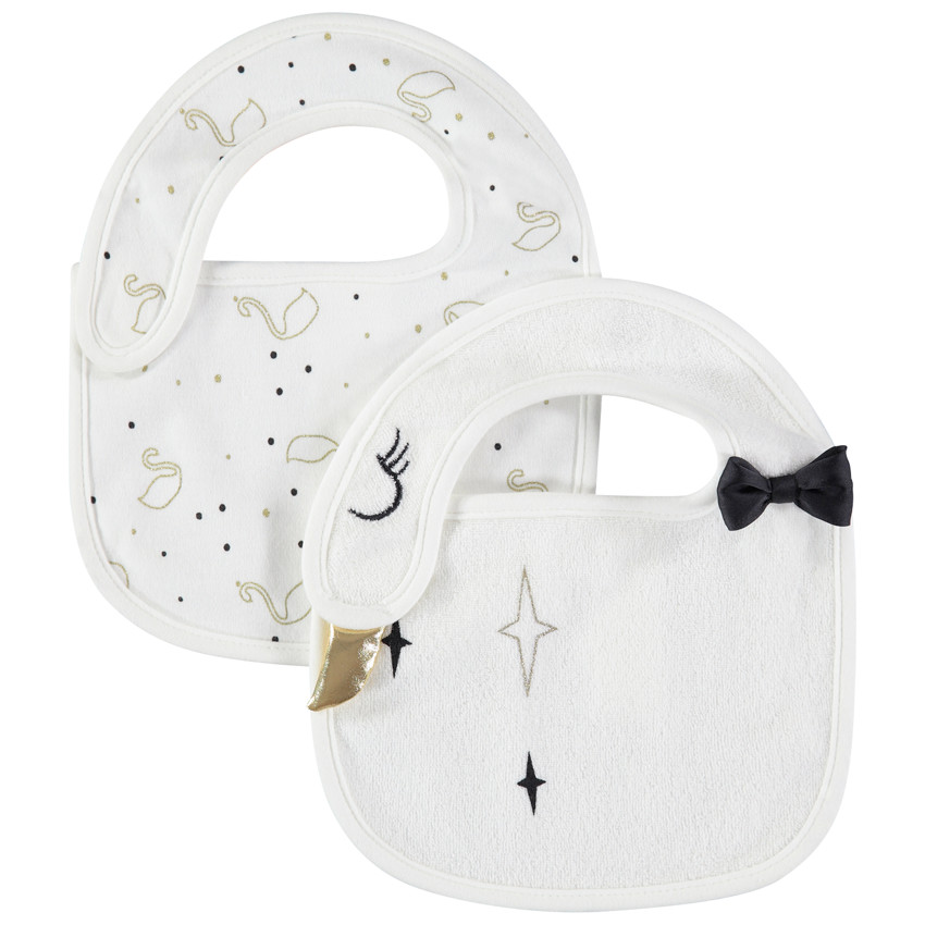 lote de 2 baberos estampado cisnes con toques dorados 