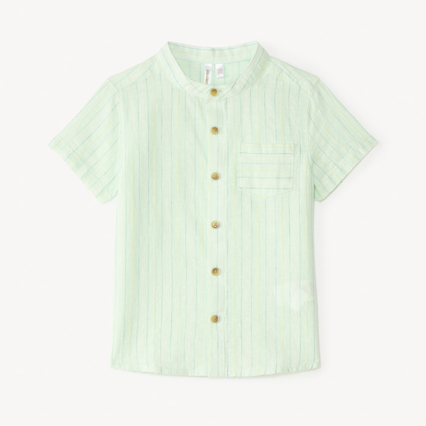 Camisa de rayas de manga corta y cuello mao para bebé niño 