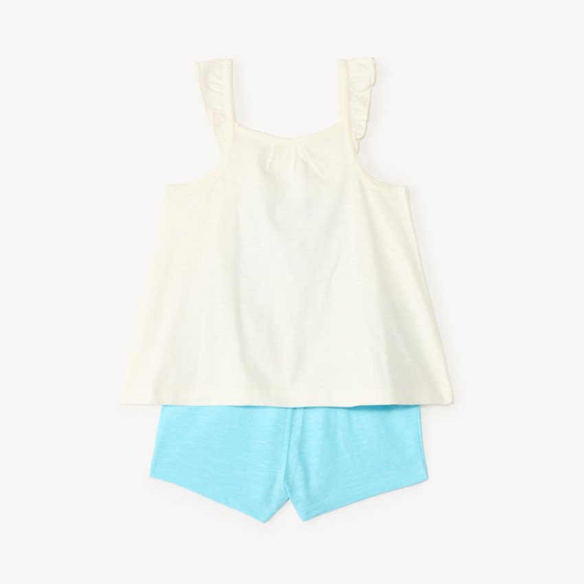 Conjunto corto de 2 piezas con blusa de tirantes con volantes + short para bebé niña 