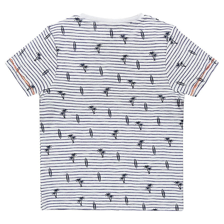 Camiseta de manga corta de rayas estampadas con bolsillo 