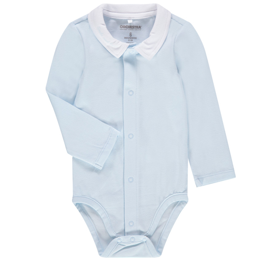 Body manches longues bleu en coton à col blanc pour bébé garçon 