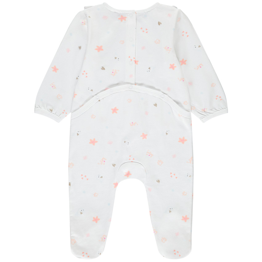 Pelele estampado con efecto pechera con volante para bebé niña 