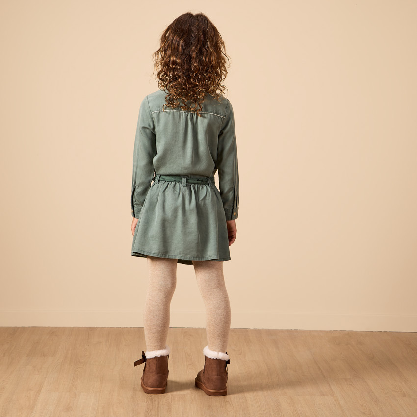 Vestido de manga larga estilo camisa con cinturón para niña 