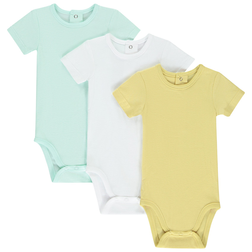 Lote de 3 Bodies de manga corta lisos para bebé niño 
